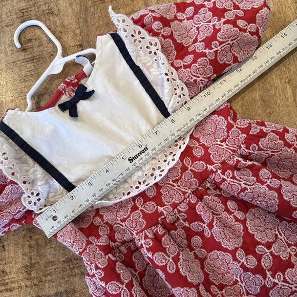 Janie and Jack Bradbury Red Rose Jacquard Eyelet Ruffle Dress Girls Size 5 - Picture 9 of 11